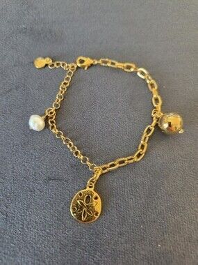 Mayamar Asymmetrical Chain Charm Bracelet Sand Dollar Pearl Gold Plated Bracelet